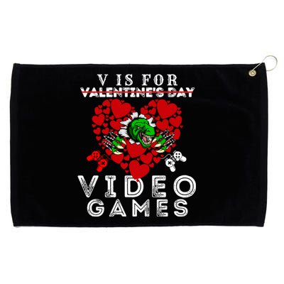 V Is For Video Games Valentines Day Dinosaurs Gift Grommeted Golf Towel