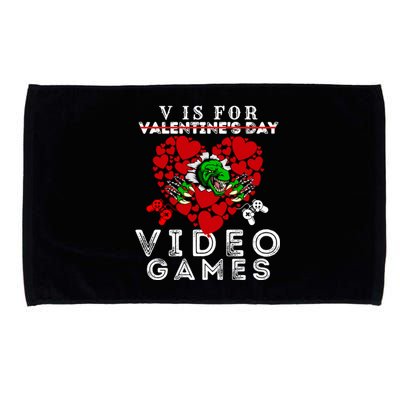 V Is For Video Games Valentines Day Dinosaurs Gift Microfiber Hand Towel