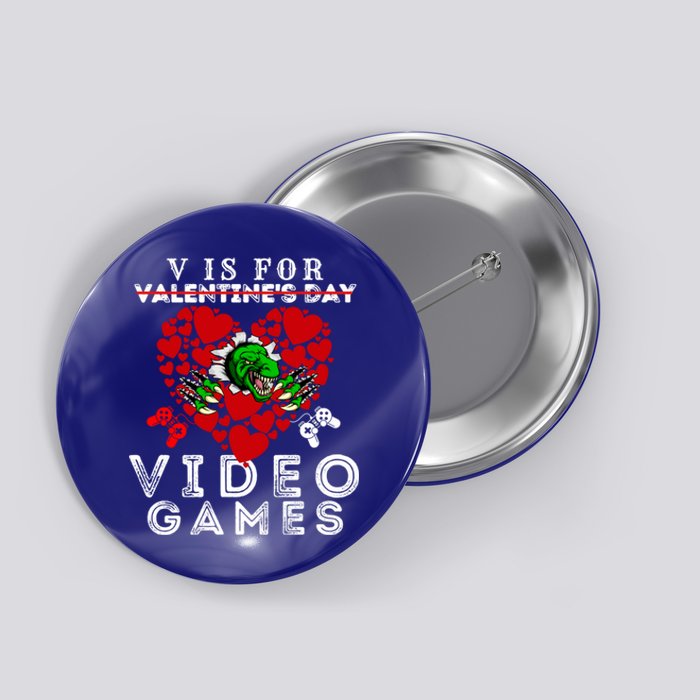 V Is For Video Games Valentines Day Dinosaurs Gift Button