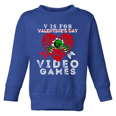 V Is For Video Games Valentines Day Dinosaurs Gift Toddler Sweatshirt