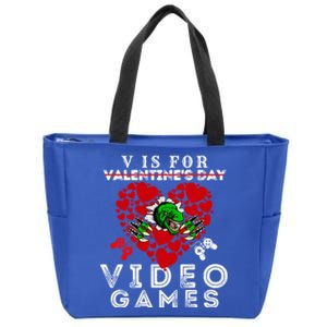 V Is For Video Games Valentines Day Dinosaurs Gift Zip Tote Bag