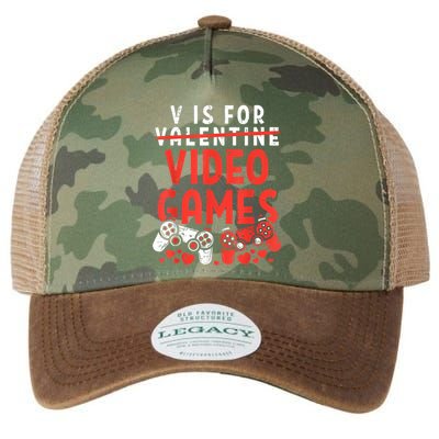 V Is For Video Games Funny Valentines Day Gamer Legacy Tie Dye Trucker Hat