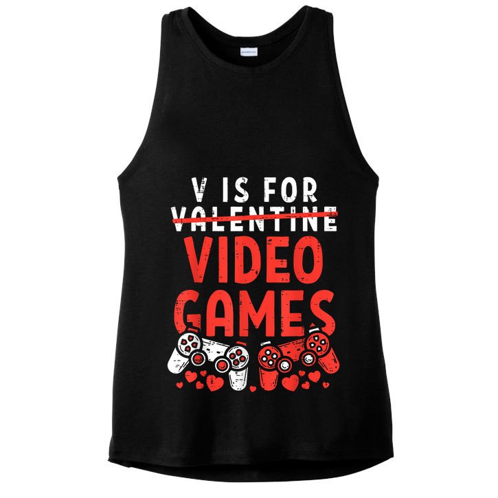 V Is For Video Games Funny Valentines Day Gamer Ladies PosiCharge Tri-Blend Wicking Tank