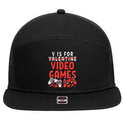 V Is For Video Games Funny Valentines Day Gamer 7 Panel Mesh Trucker Snapback Hat