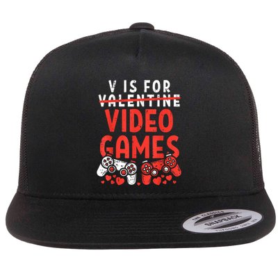 V Is For Video Games Funny Valentines Day Gamer Flatbill Hat