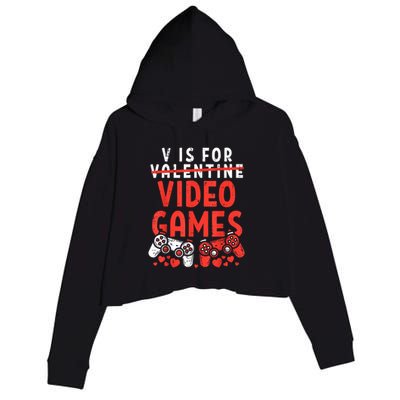 V Is For Video Games Funny Valentines Day Gamer Crop Fleece Hoodie