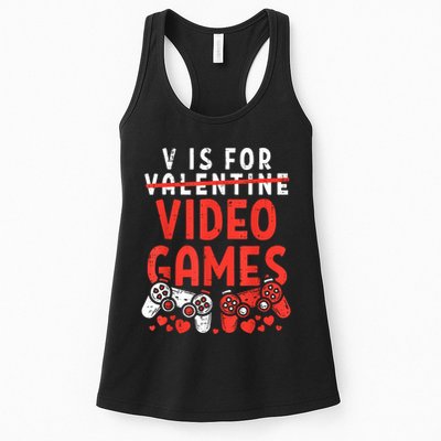 V Is For Video Games Funny Valentines Day Gamer Womens Tank Top