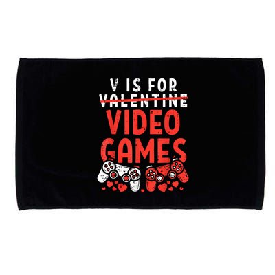 V Is For Video Games Funny Valentines Day Gamer Microfiber Hand Towel