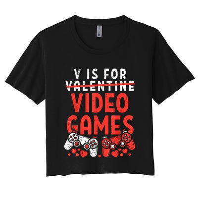V Is For Video Games Funny Valentines Day Gamer Crop Top