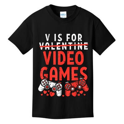 V Is For Video Games Funny Valentines Day Gamer Kids T-Shirt
