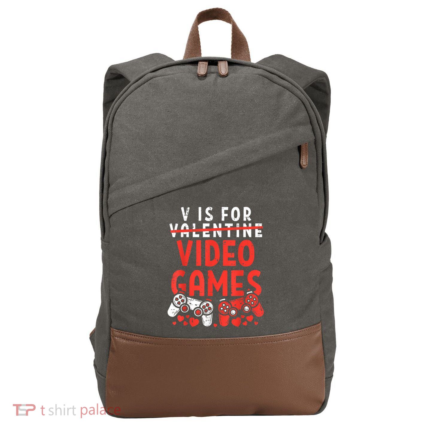 V Is For Video Games Funny Valentines Day Gamer Cotton Canvas Backpack