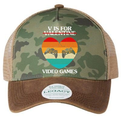 V Is For Valentine Video Games Retro Sunset Heart Legacy Tie Dye Trucker Hat