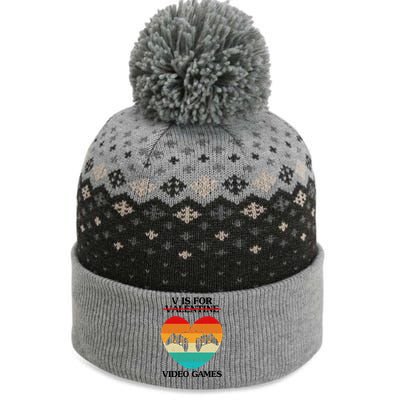 V Is For Valentine Video Games Retro Sunset Heart The Baniff Cuffed Pom Beanie