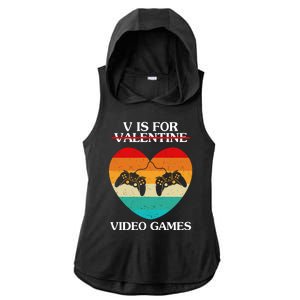 V Is For Valentine Video Games Retro Sunset Heart Ladies PosiCharge Tri-Blend Wicking Draft Hoodie Tank