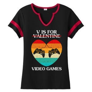 V Is For Valentine Video Games Retro Sunset Heart Ladies Halftime Notch Neck Tee