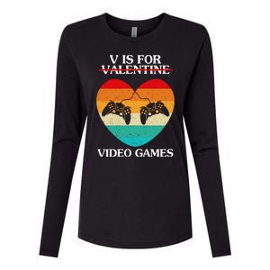 V Is For Valentine Video Games Retro Sunset Heart Womens Cotton Relaxed Long Sleeve T-Shirt