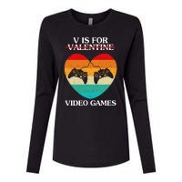 V Is For Valentine Video Games Retro Sunset Heart Womens Cotton Relaxed Long Sleeve T-Shirt