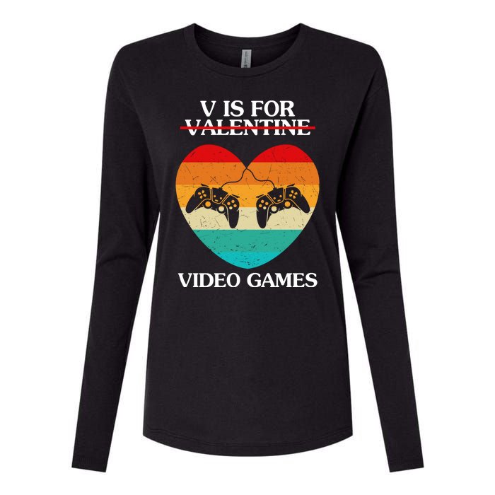 V Is For Valentine Video Games Retro Sunset Heart Womens Cotton Relaxed Long Sleeve T-Shirt