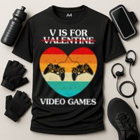 V Is For Valentine Video Games Retro Sunset Heart Performance Shirt