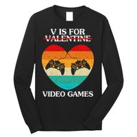 V Is For Valentine Video Games Retro Sunset Heart Long Sleeve Shirt