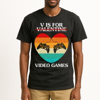 V Is For Valentine Video Games Retro Sunset Heart Tall T-Shirt
