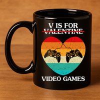 V Is For Valentine Video Games Retro Sunset Heart 11oz C Handle Ceramic Mug