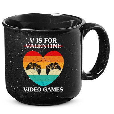 V Is For Valentine Video Games Retro Sunset Heart 15oz Campfire Ceramic Mug