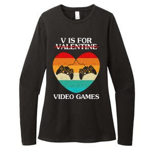 V Is For Valentine Video Games Retro Sunset Heart Womens CVC Long Sleeve Shirt