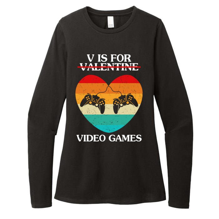 V Is For Valentine Video Games Retro Sunset Heart Womens CVC Long Sleeve Shirt