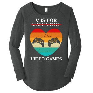 V Is For Valentine Video Games Retro Sunset Heart Women's Perfect Tri Tunic Long Sleeve Shirt