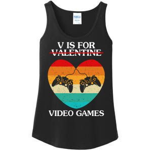 V Is For Valentine Video Games Retro Sunset Heart Ladies Essential Tank