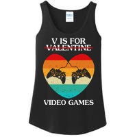 V Is For Valentine Video Games Retro Sunset Heart Ladies Essential Tank