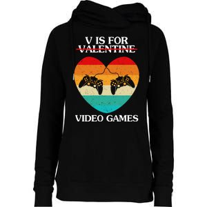 V Is For Valentine Video Games Retro Sunset Heart Womens Funnel Neck Pullover Hood