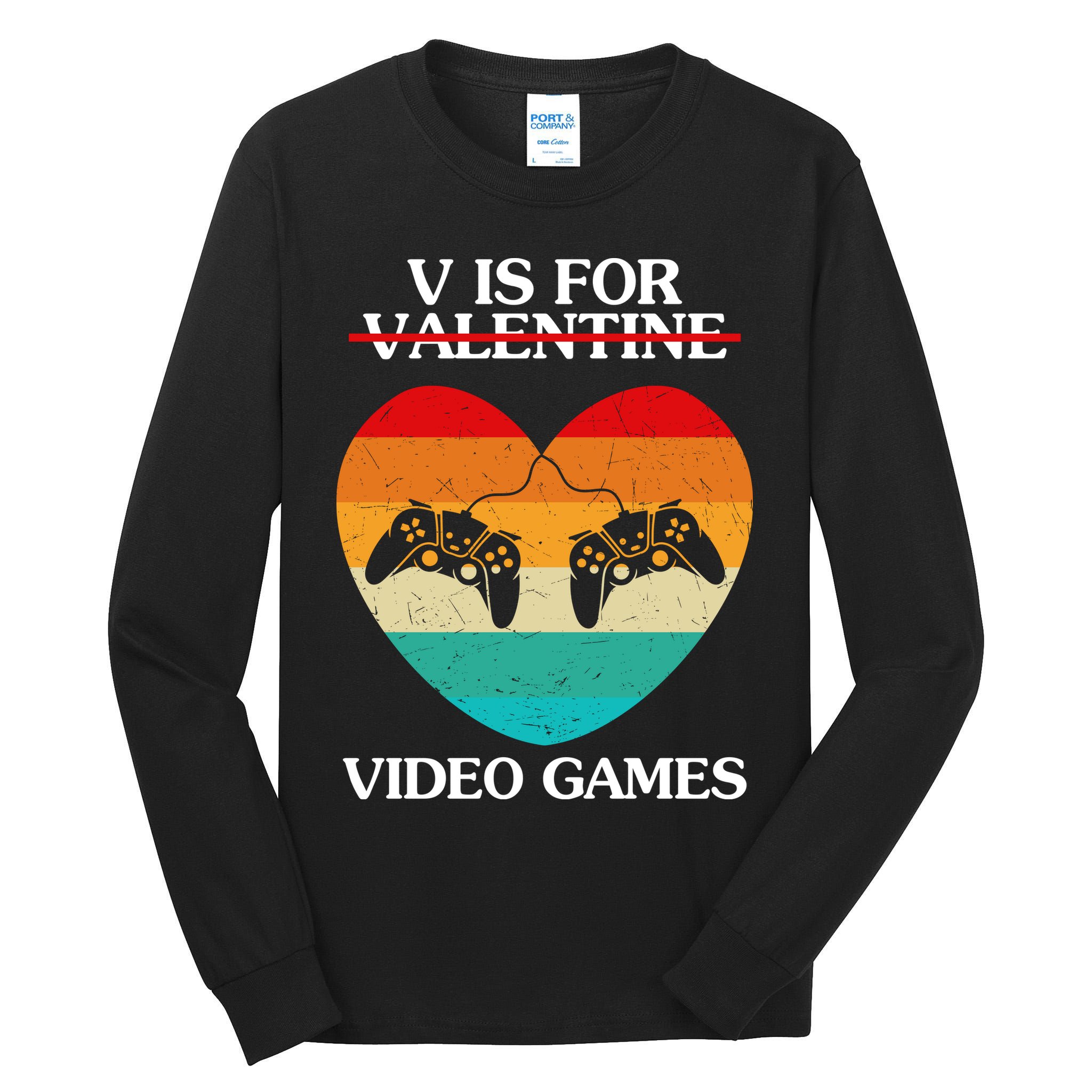 V Is For Valentine Video Games Retro Sunset Heart Tall Long Sleeve T-Shirt