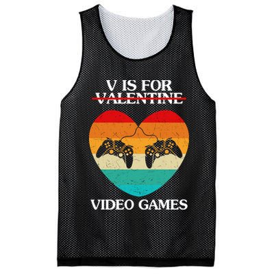 V Is For Valentine Video Games Retro Sunset Heart Mesh Reversible Basketball Jersey Tank