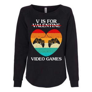 V Is For Valentine Video Games Retro Sunset Heart Womens California Wash Sweatshirt