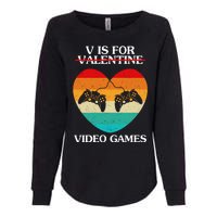 V Is For Valentine Video Games Retro Sunset Heart Womens California Wash Sweatshirt