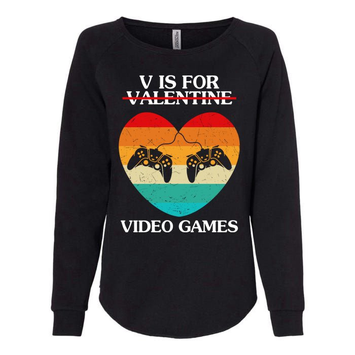 V Is For Valentine Video Games Retro Sunset Heart Womens California Wash Sweatshirt