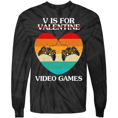 V Is For Valentine Video Games Retro Sunset Heart Tie-Dye Long Sleeve Shirt