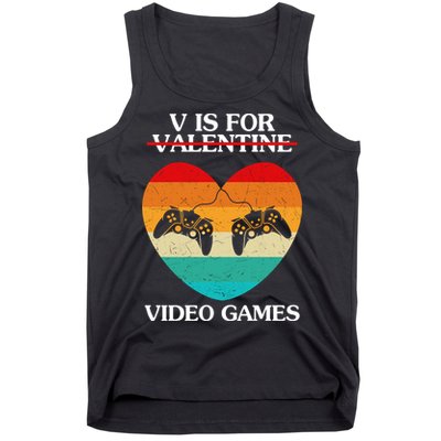 V Is For Valentine Video Games Retro Sunset Heart Tank Top