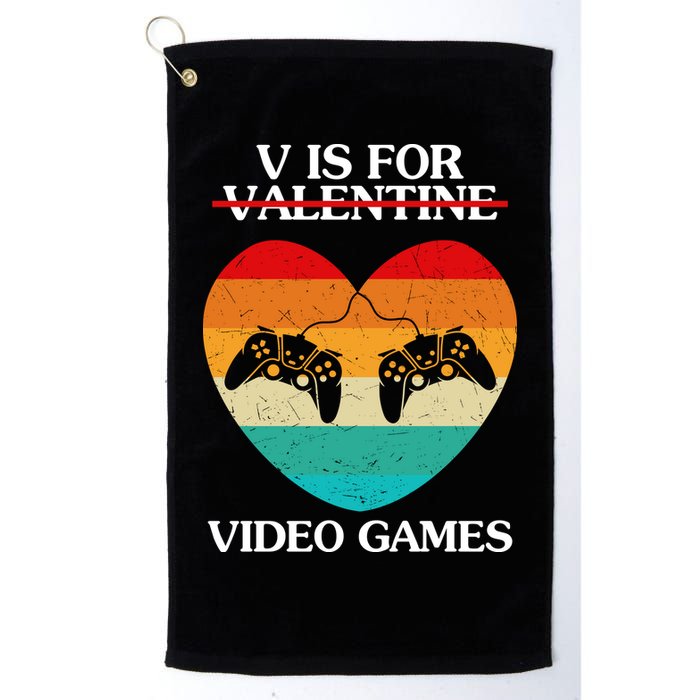 V Is For Valentine Video Games Retro Sunset Heart Golf Towel