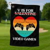 V Is For Valentine Video Games Retro Sunset Heart Golf Towel