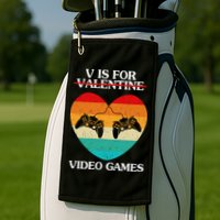 V Is For Valentine Video Games Retro Sunset Heart Golf Towel