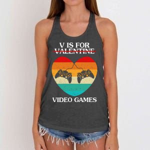 V Is For Valentine Video Games Retro Sunset Heart Women's Knotted Racerback Tank