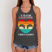 V Is For Valentine Video Games Retro Sunset Heart Women's Knotted Racerback Tank