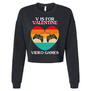 V Is For Valentine Video Games Retro Sunset Heart Cropped Pullover Crew