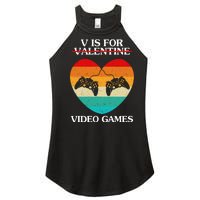 V Is For Valentine Video Games Retro Sunset Heart Women's Perfect Tri Rocker Tank