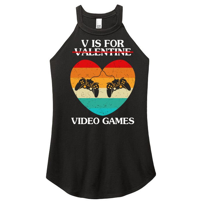 V Is For Valentine Video Games Retro Sunset Heart Women's Perfect Tri Rocker Tank