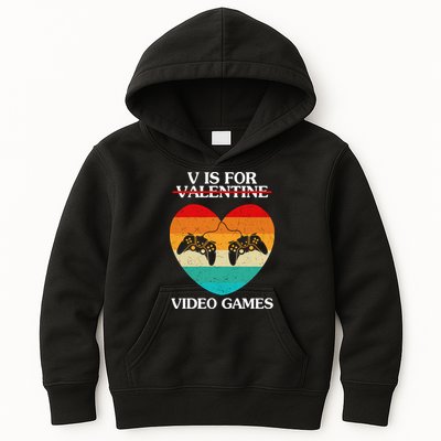 V Is For Valentine Video Games Retro Sunset Heart Kids Hoodie