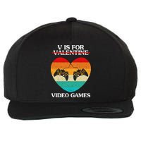 V Is For Valentine Video Games Retro Sunset Heart Wool Snapback Cap